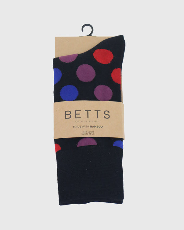betts MENS BLACK MULTI BAMBOO SOCKS M/L
