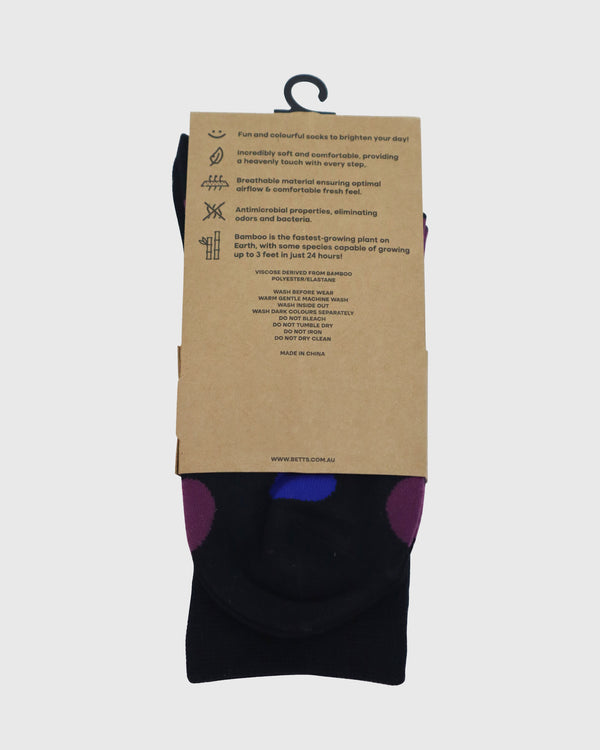 Betts MENS BLACK MULTI BAMBOO SOCKS S/M
