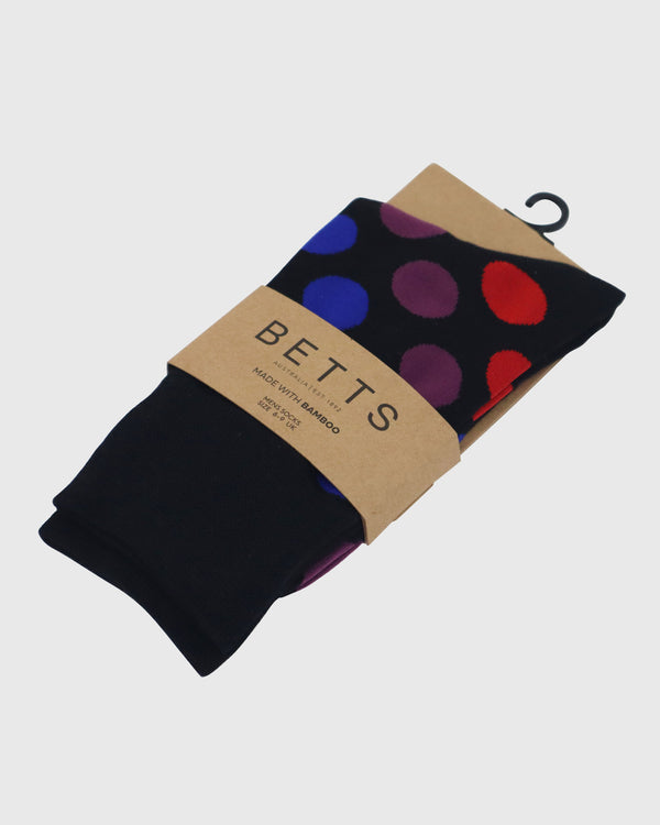 Betts MENS BLACK MULTI BAMBOO SOCKS S/M