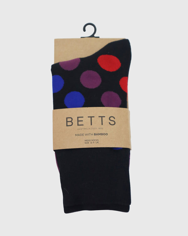 betts MENS BLACK MULTI BAMBOO SOCKS S/M