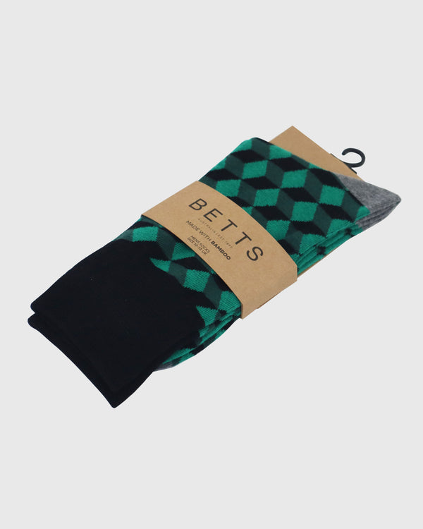 Betts MENS GREEN/BLACK BAMBOO SOCKS M/L