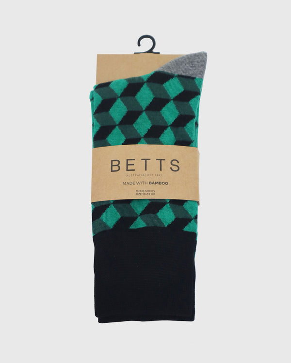 betts MENS GREEN/BLACK BAMBOO SOCKS M/L