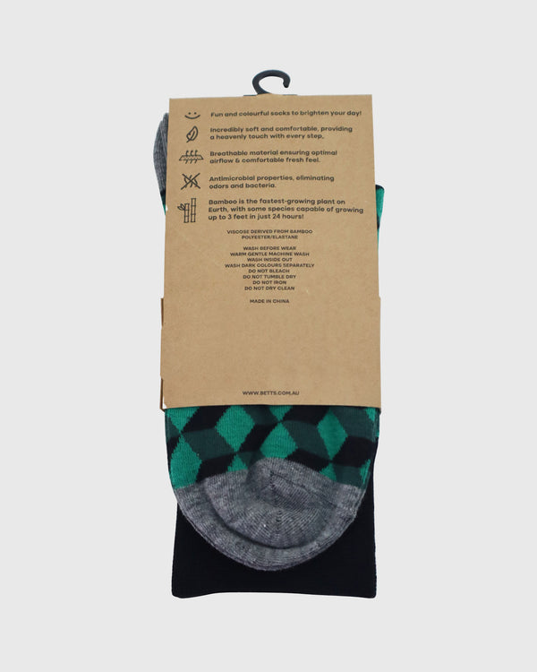Betts MENS GREEN/BLACK BAMBOO SOCKS S/M