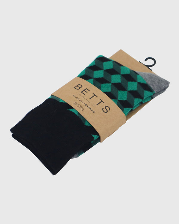 Betts MENS GREEN/BLACK BAMBOO SOCKS S/M