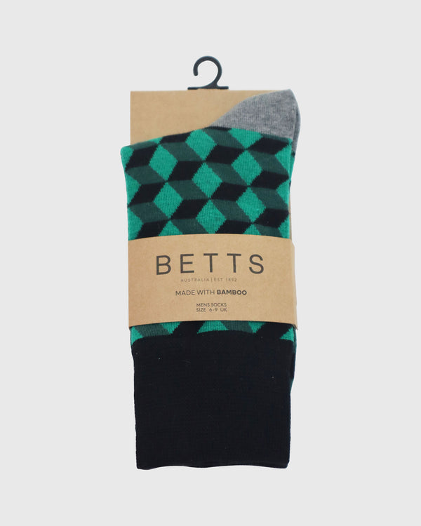 betts MENS GREEN/BLACK BAMBOO SOCKS S/M