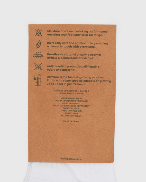 Betts UNISEX WHITE BAMBOO ANKLE SOCKS S/M