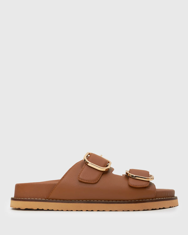 betts Wider Fit HUSH Leather Buckle Slides