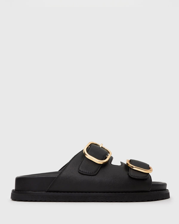 betts Wider Fit HUSH Leather Buckle Slides