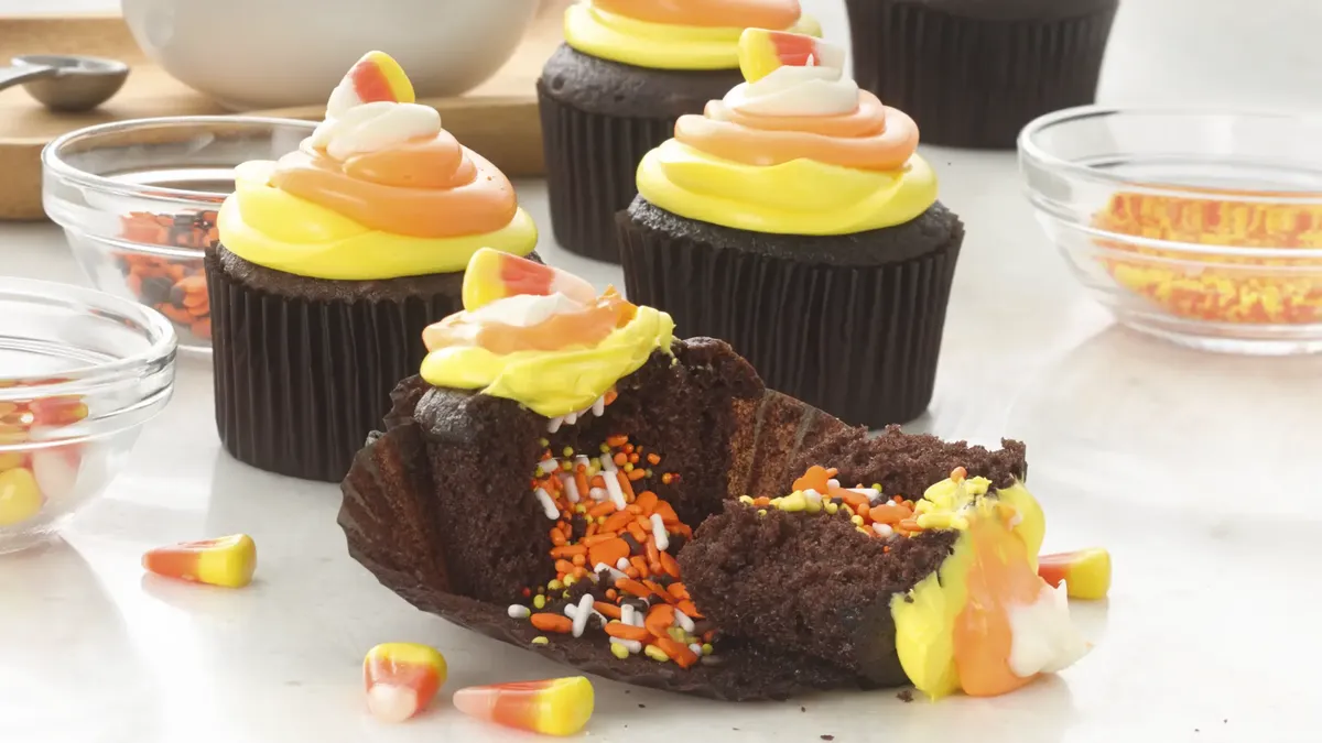 betty crocker Candy Corn Surprise Inside Cupcakes