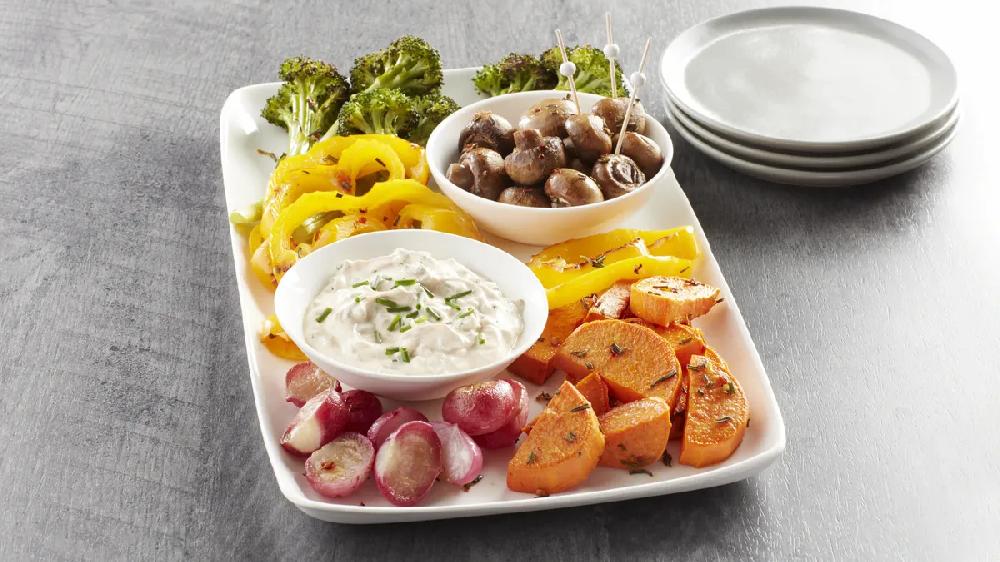 betty crocker Roasted Vegetables with Smoky Sour Cream and Chive Dip