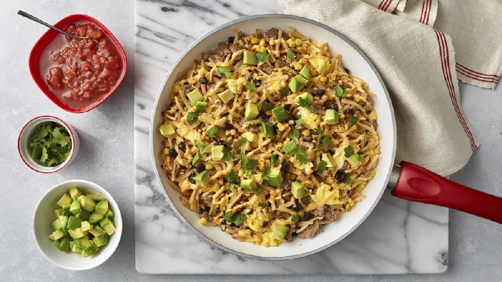 betty crocker Southwest Sausage Veggie and Egg Hash Brown Skillet