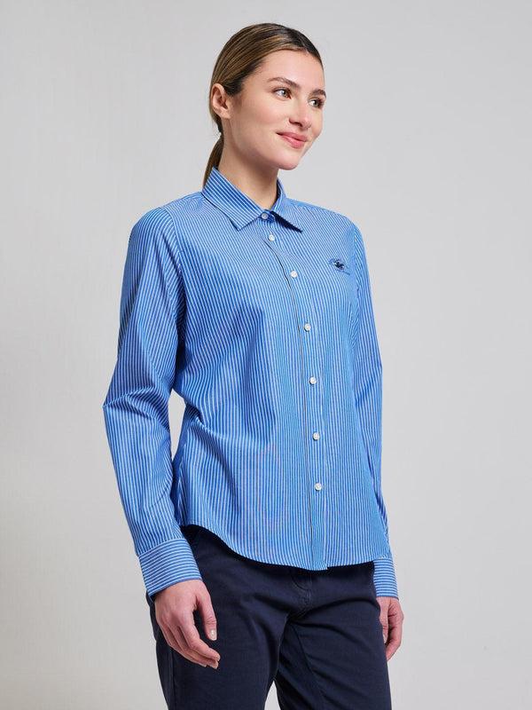 Beverly Hills Polo Club BENGAL STRIPE COTTON POPLIN SHIRT LIGHT BLUE