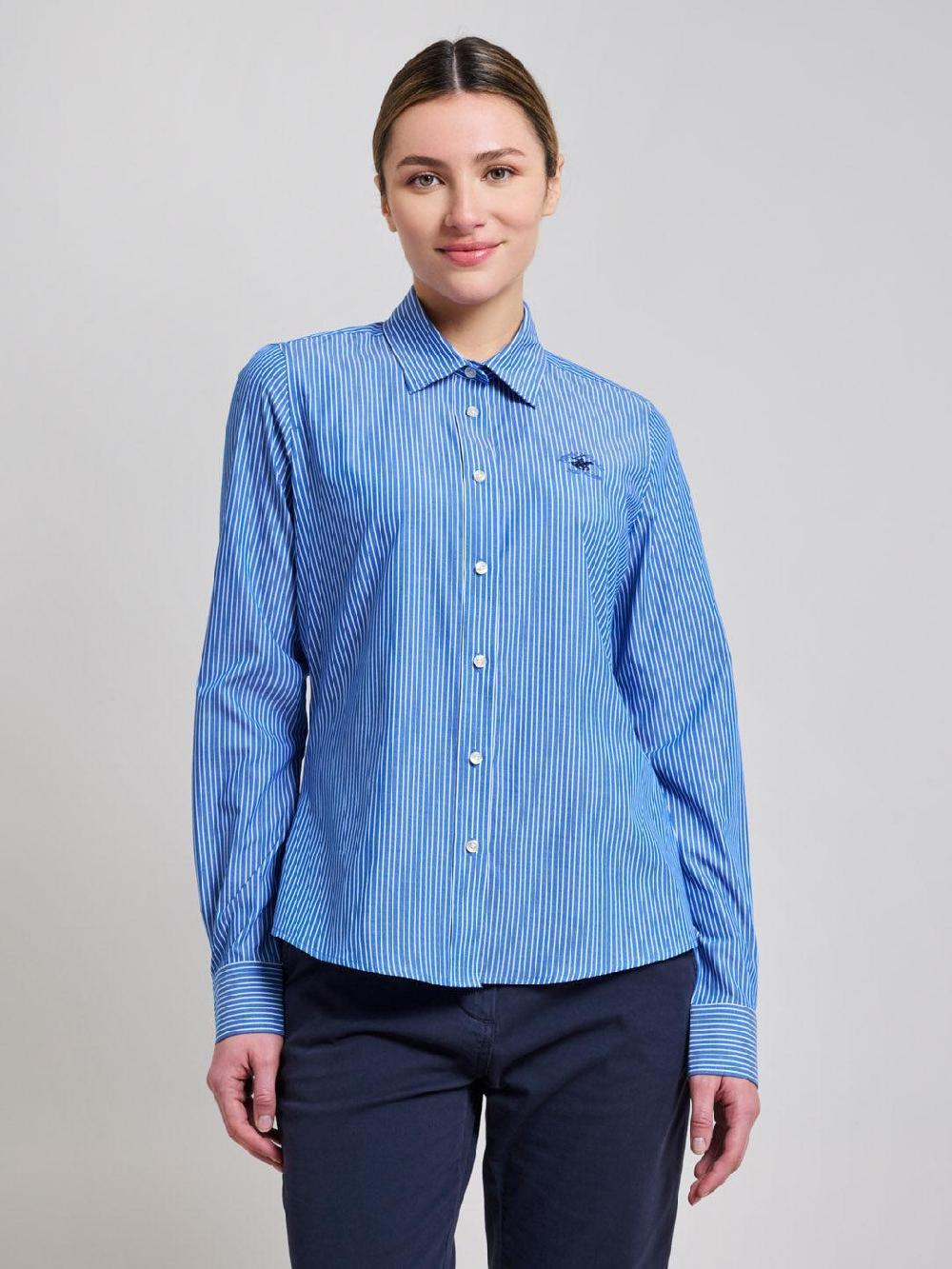 beverly hills polo club BENGAL STRIPE COTTON POPLIN SHIRT LIGHT BLUE