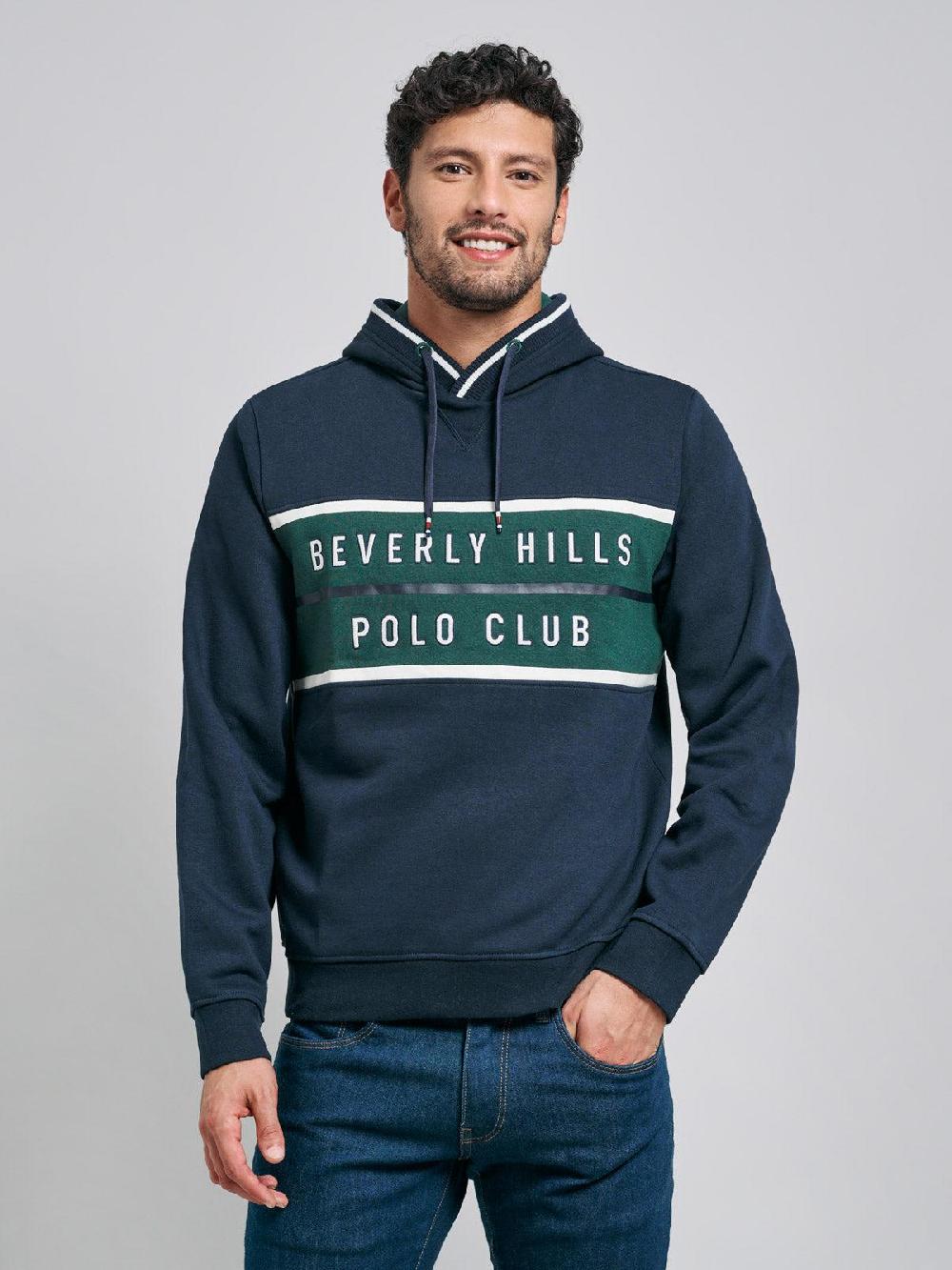 beverly hills polo club BLOCK CONTRAST HOODIE NAVY