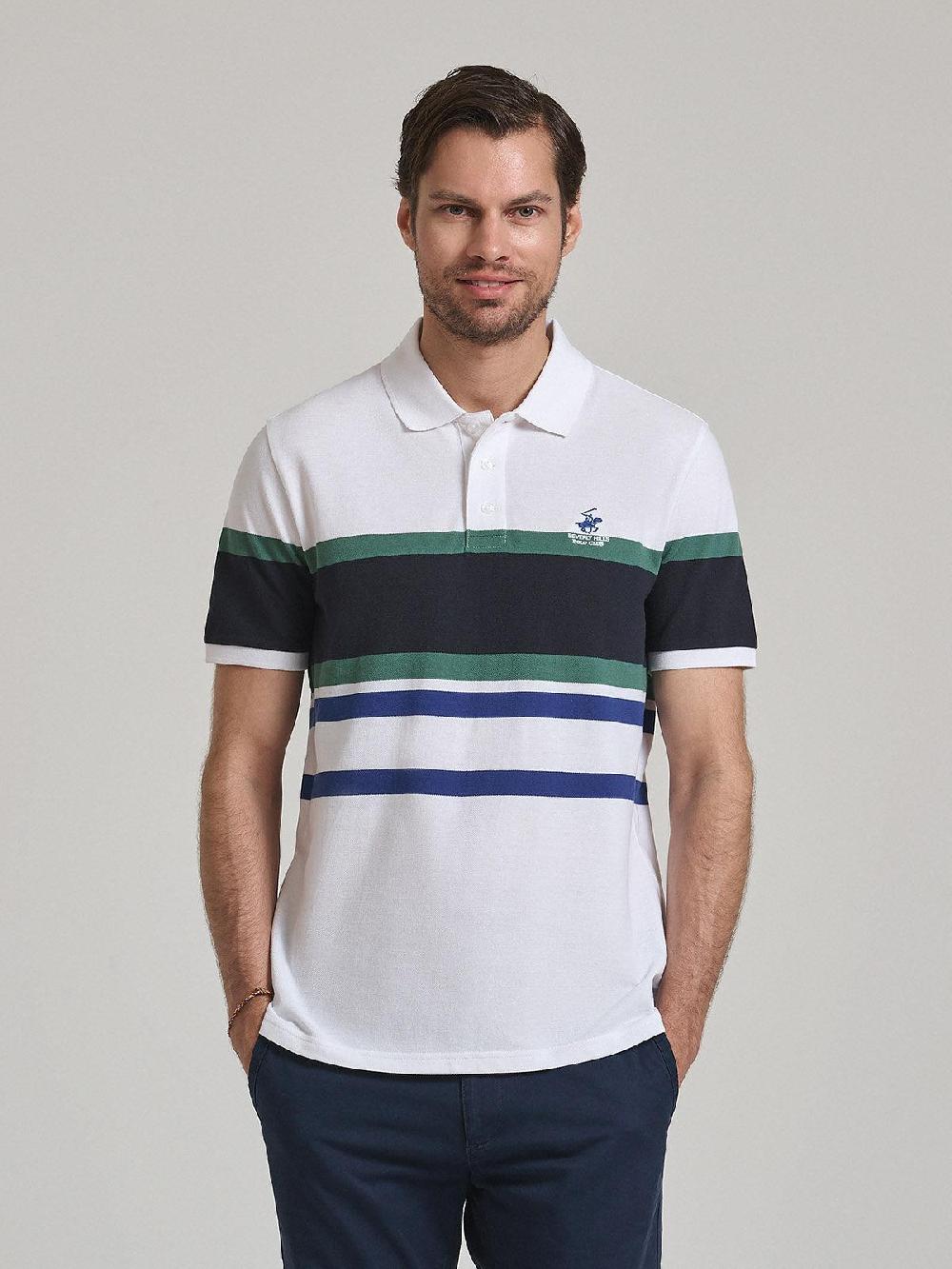 beverly hills polo club STRIPED POLO SHIRT WHITE