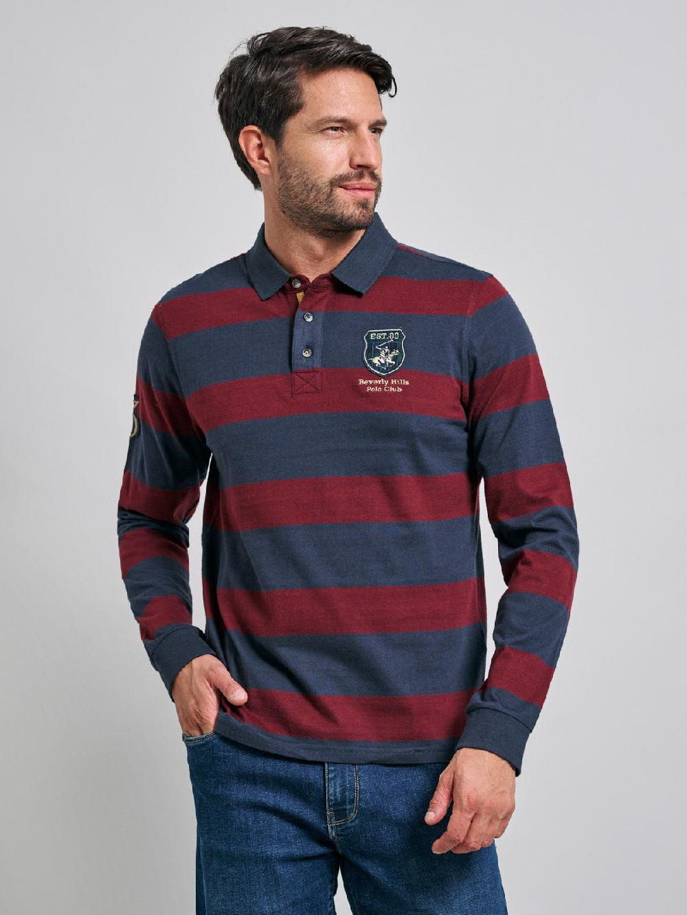 beverly hills polo club TEAM RUGBY SHIRT NAVY RED