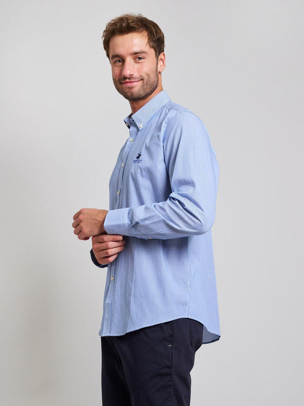 Beverly Hills Polo Club BUTTON DOWN BENGAL STRIPE OXFORD SHIRT LIGHT BLUE
