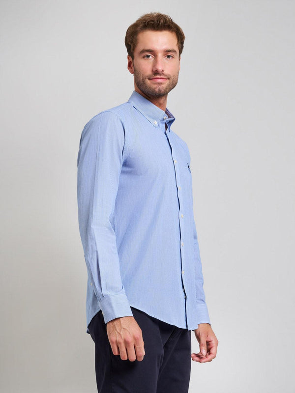 Beverly Hills Polo Club BUTTON DOWN BENGAL STRIPE OXFORD SHIRT LIGHT BLUE