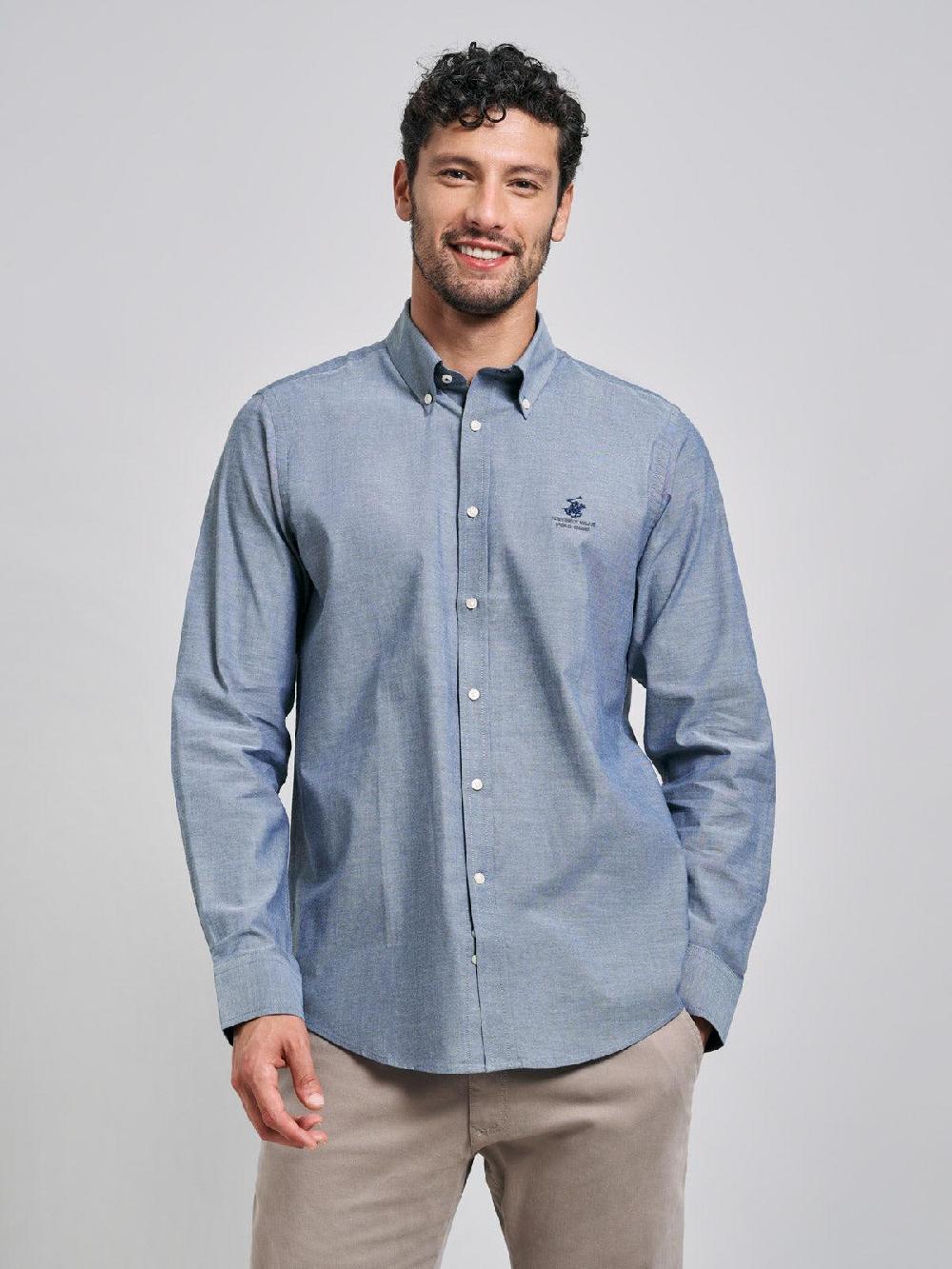 beverly hills polo club BUTTON DOWN DENIM SHIRT DARK WASH