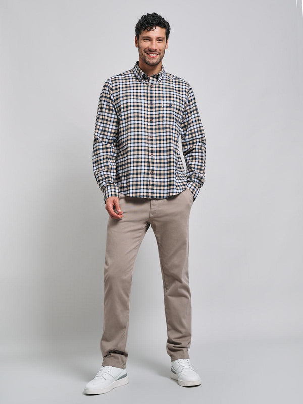 Beverly Hills Polo Club BUTTON DOWN FLANNEL CHECK SHIRT ECRU