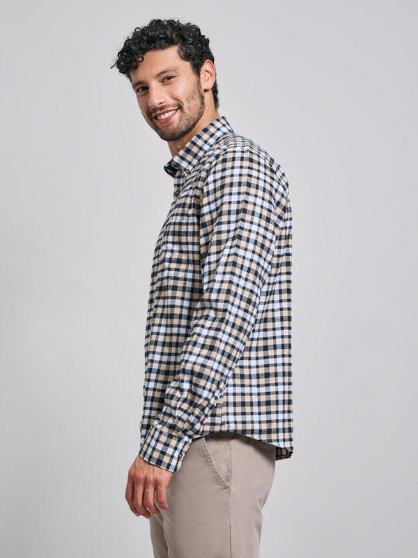Beverly Hills Polo Club BUTTON DOWN FLANNEL CHECK SHIRT ECRU