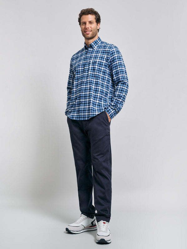 Beverly Hills Polo Club BUTTON DOWN FLANNEL CHECK SHIRT NAVY