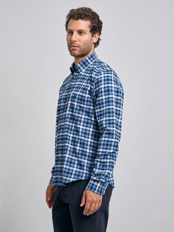 Beverly Hills Polo Club BUTTON DOWN FLANNEL CHECK SHIRT NAVY