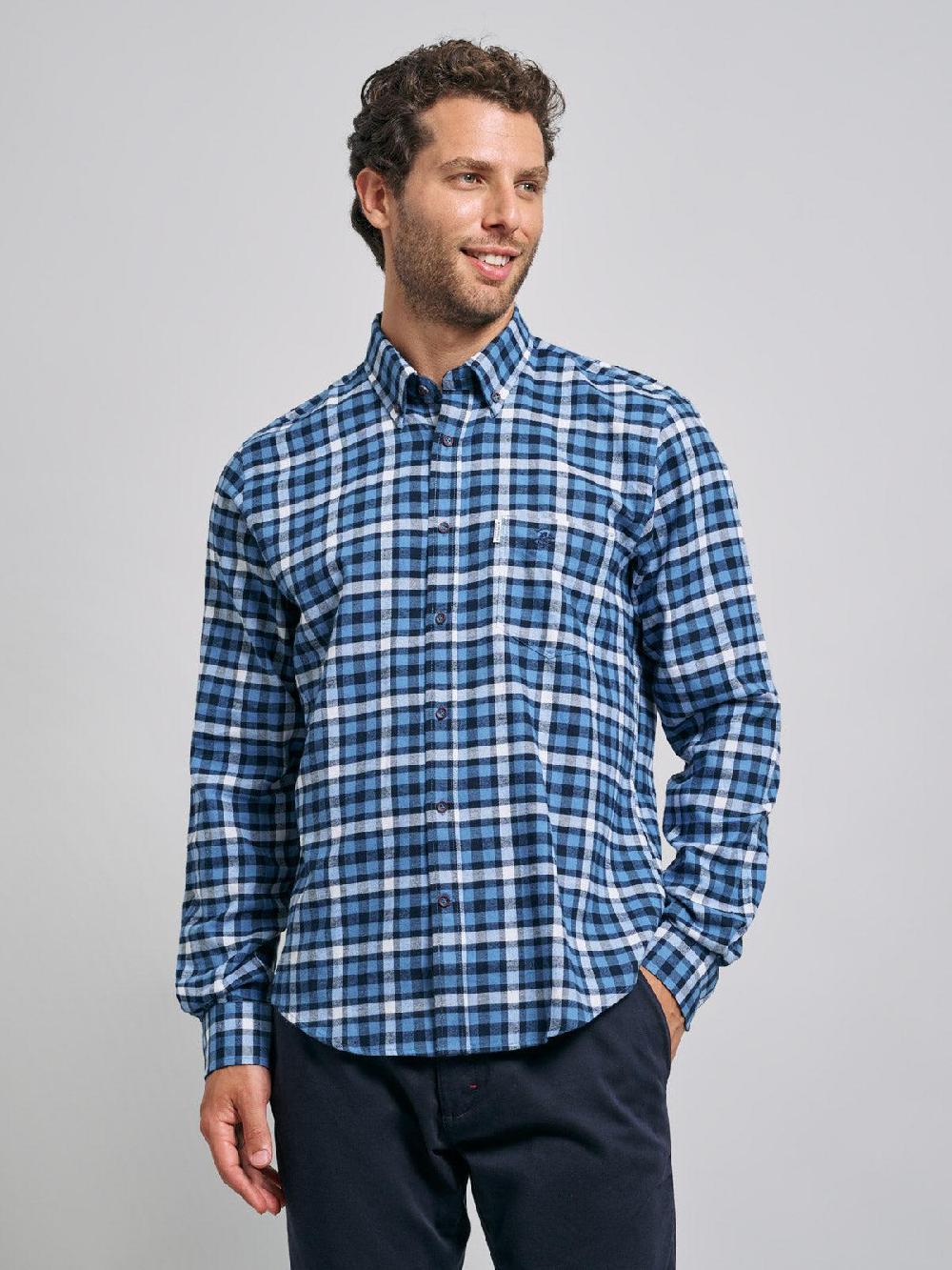 beverly hills polo club BUTTON DOWN FLANNEL CHECK SHIRT NAVY