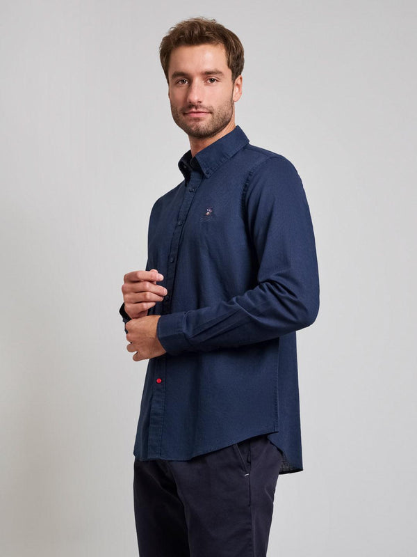 Beverly Hills Polo Club BUTTON DOWN LINEN BLEND SHIRT DARK NAVY