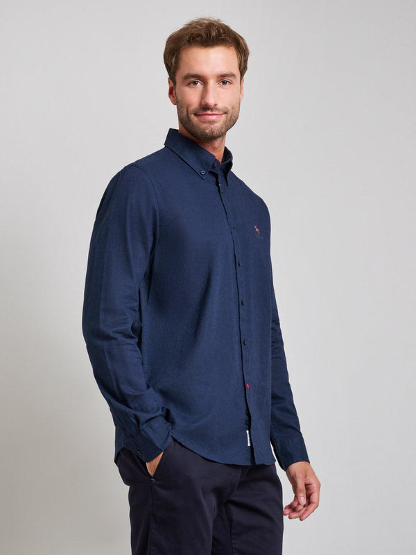 Beverly Hills Polo Club BUTTON DOWN LINEN BLEND SHIRT DARK NAVY