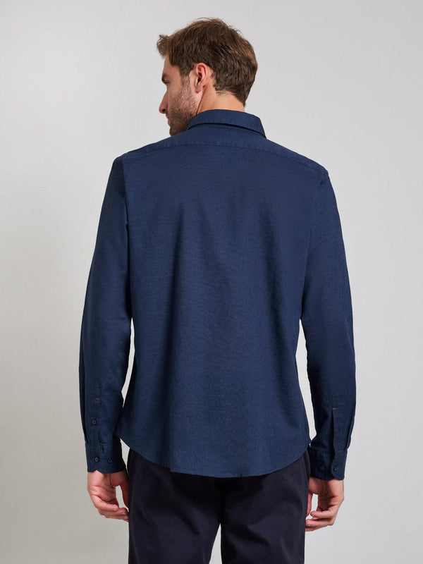 Beverly Hills Polo Club BUTTON DOWN LINEN BLEND SHIRT DARK NAVY