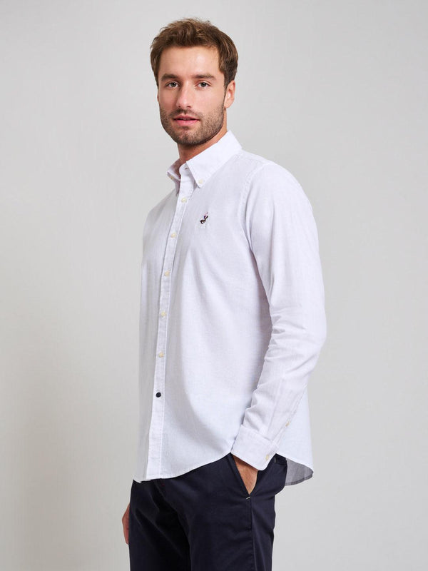 Beverly Hills Polo Club BUTTON DOWN LINEN BLEND SHIRT GHOST WHITE