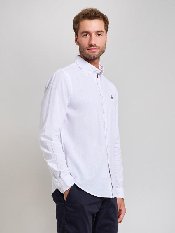 Beverly Hills Polo Club BUTTON DOWN LINEN BLEND SHIRT GHOST WHITE