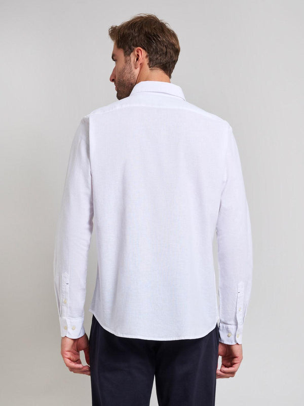 Beverly Hills Polo Club BUTTON DOWN LINEN BLEND SHIRT GHOST WHITE