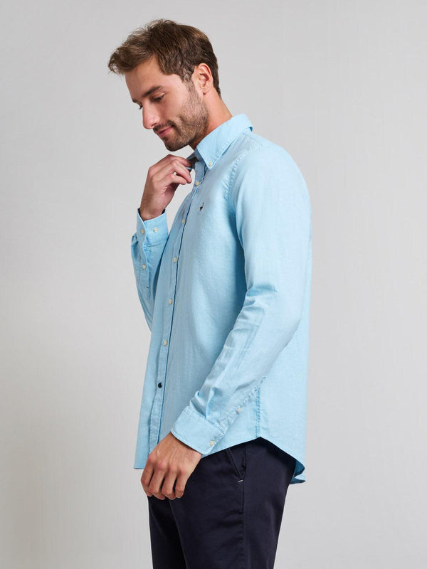 Beverly Hills Polo Club BUTTON DOWN LINEN BLEND SHIRT LIGHT BLUE
