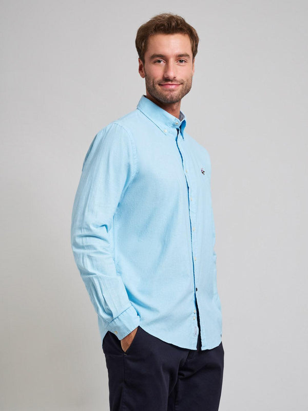 Beverly Hills Polo Club BUTTON DOWN LINEN BLEND SHIRT LIGHT BLUE