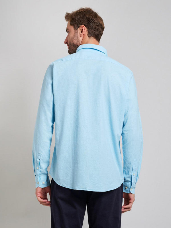 Beverly Hills Polo Club BUTTON DOWN LINEN BLEND SHIRT LIGHT BLUE