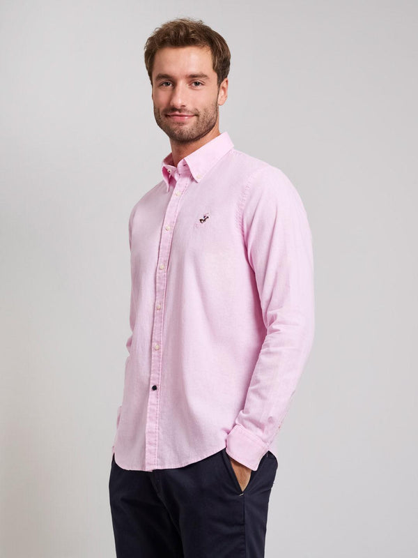 Beverly Hills Polo Club BUTTON DOWN LINEN BLEND SHIRT LIGHT PINK