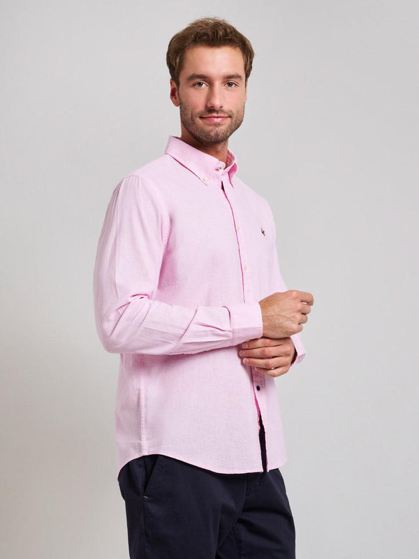 Beverly Hills Polo Club BUTTON DOWN LINEN BLEND SHIRT LIGHT PINK
