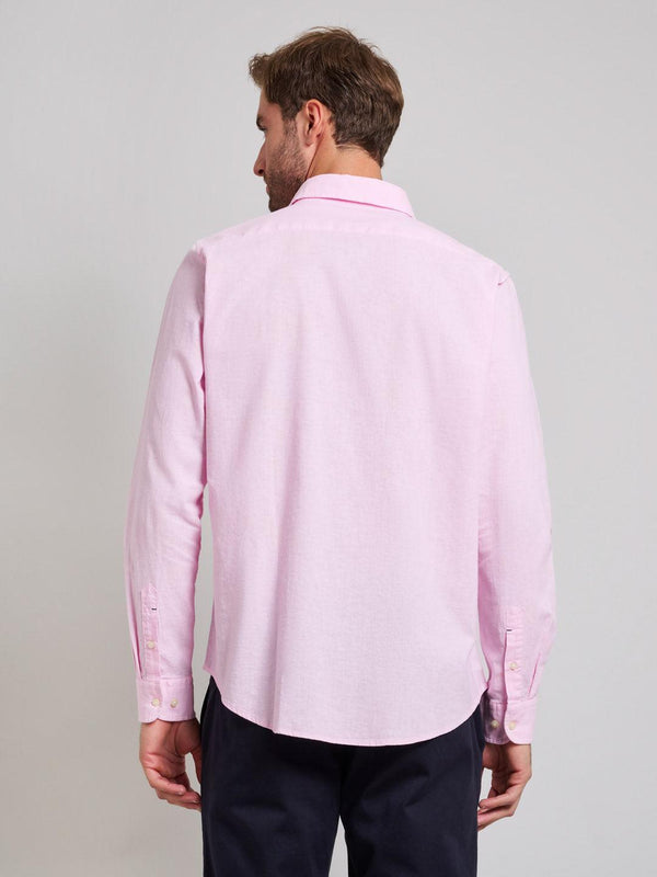 Beverly Hills Polo Club BUTTON DOWN LINEN BLEND SHIRT LIGHT PINK