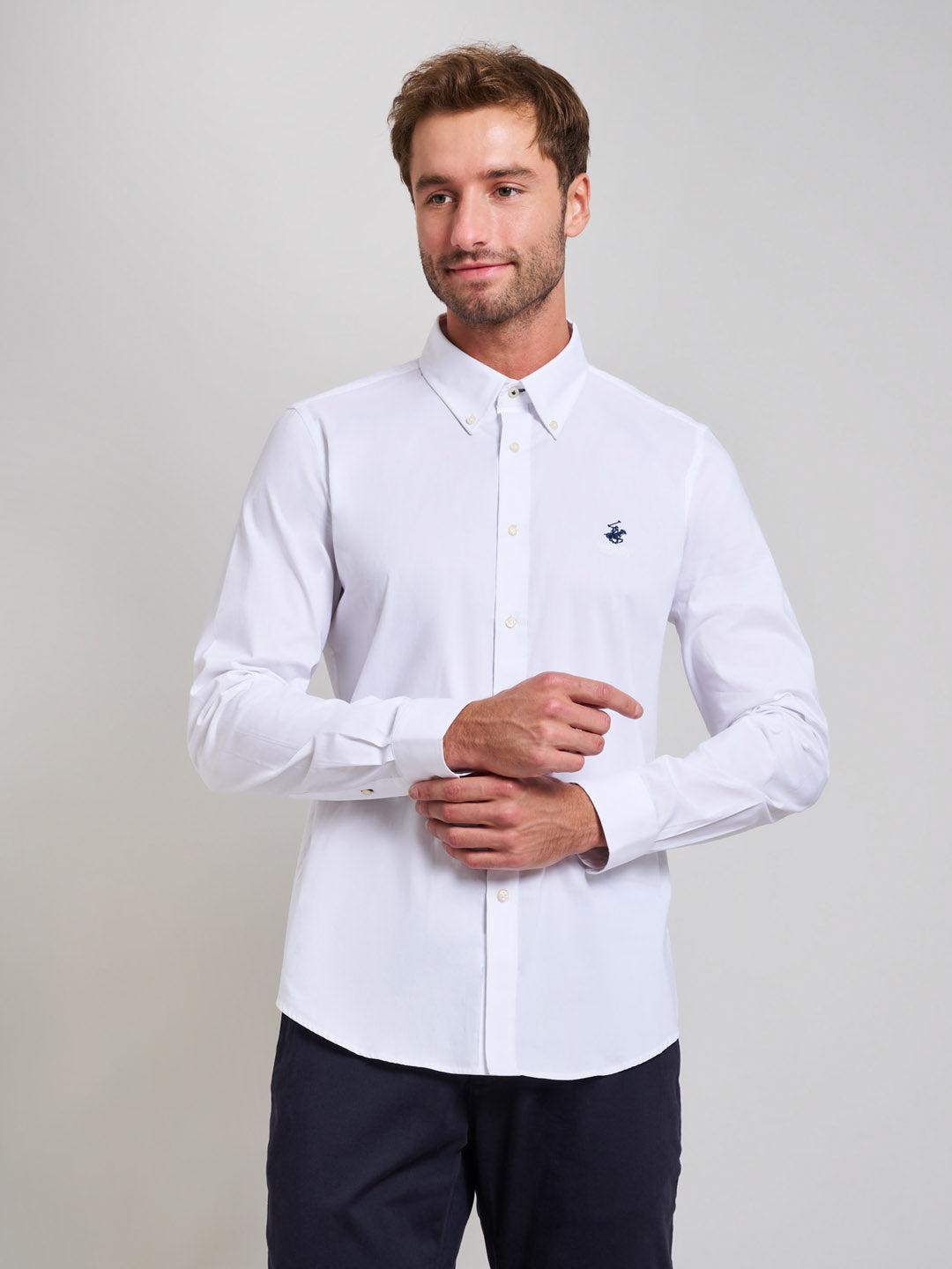 beverly hills polo club BUTTON DOWN OXFORD SHIRT GHOST WHITE