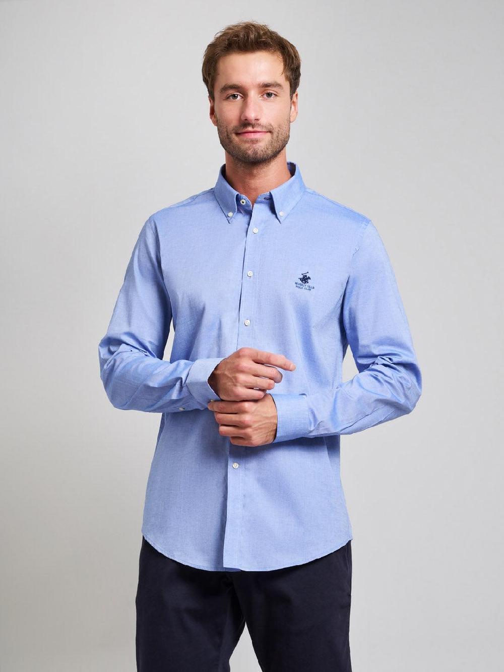 beverly hills polo club BUTTON DOWN OXFORD SHIRT LIGHT BLUE