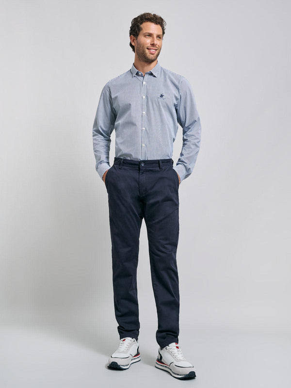 Beverly Hills Polo Club BUTTON DOWN PINSTRIPE SHIRT BLUE WHITE