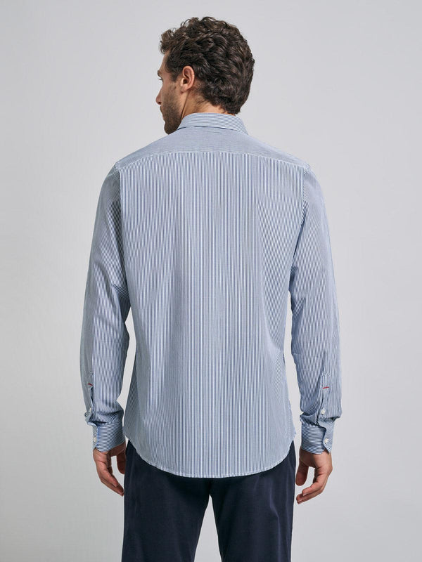 Beverly Hills Polo Club BUTTON DOWN PINSTRIPE SHIRT BLUE WHITE