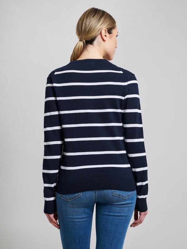 Beverly Hills Polo Club CABLE KNIT STRIPED CREWNECK COTTON KNIT DARK NAVY