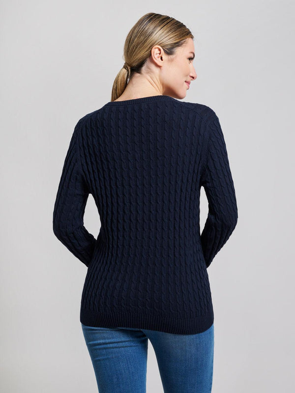 Beverly Hills Polo Club CABLE KNIT V-NECK COTTON KNIT DARK NAVY