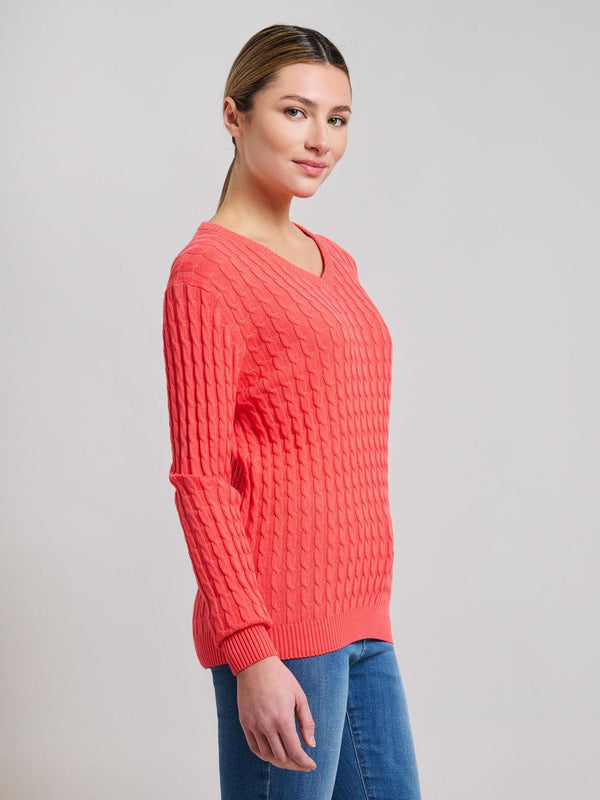 Beverly Hills Polo Club CABLE KNIT V-NECK COTTON KNIT SUMMER PEACH