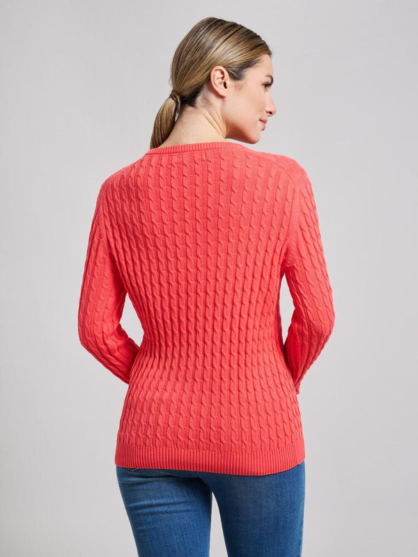 Beverly Hills Polo Club CABLE KNIT V-NECK COTTON KNIT SUMMER PEACH