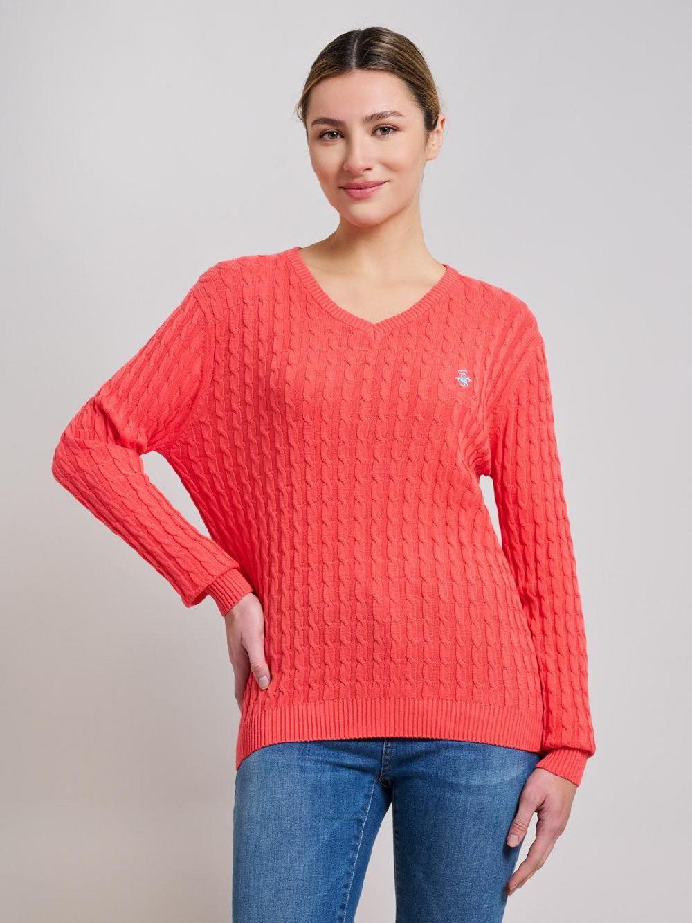beverly hills polo club CABLE KNIT V-NECK COTTON KNIT SUMMER PEACH