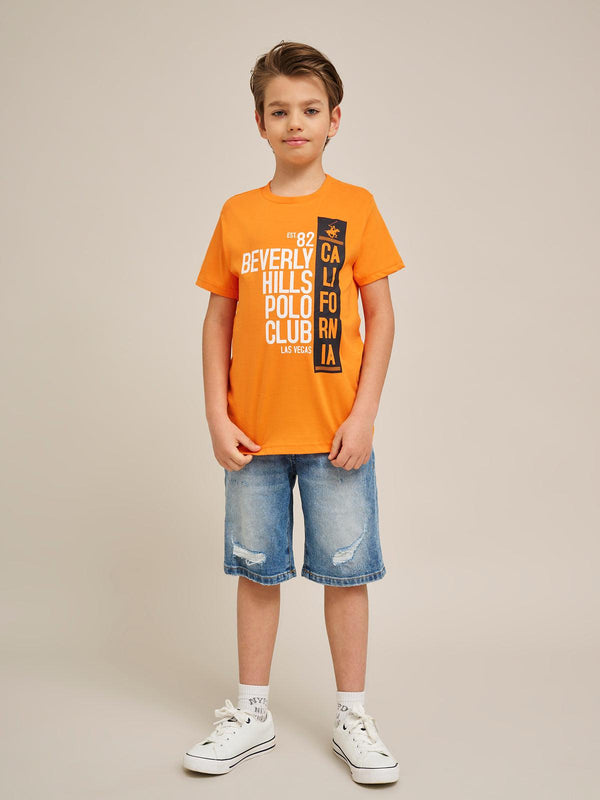 Beverly Hills Polo Club CALIFORNIA BLOCK PRINT T-SHIRT TANGERINE ORANGE